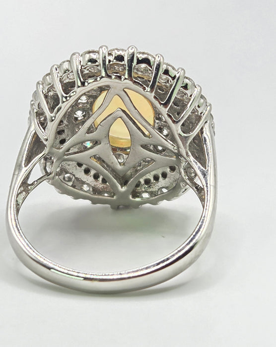 3237 Vintage: 18ct White Gold Opal & Diamond Double Halo Cluster Ring