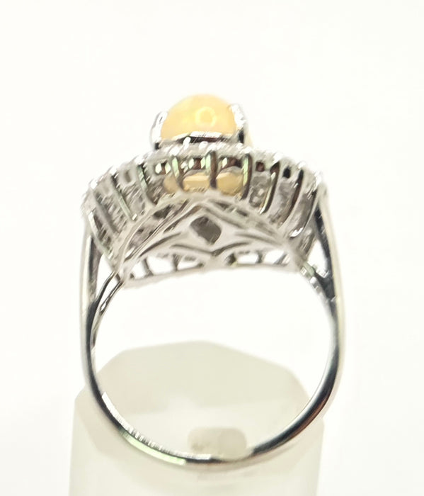 3237 Vintage: 18ct White Gold Opal & Diamond Double Halo Cluster Ring