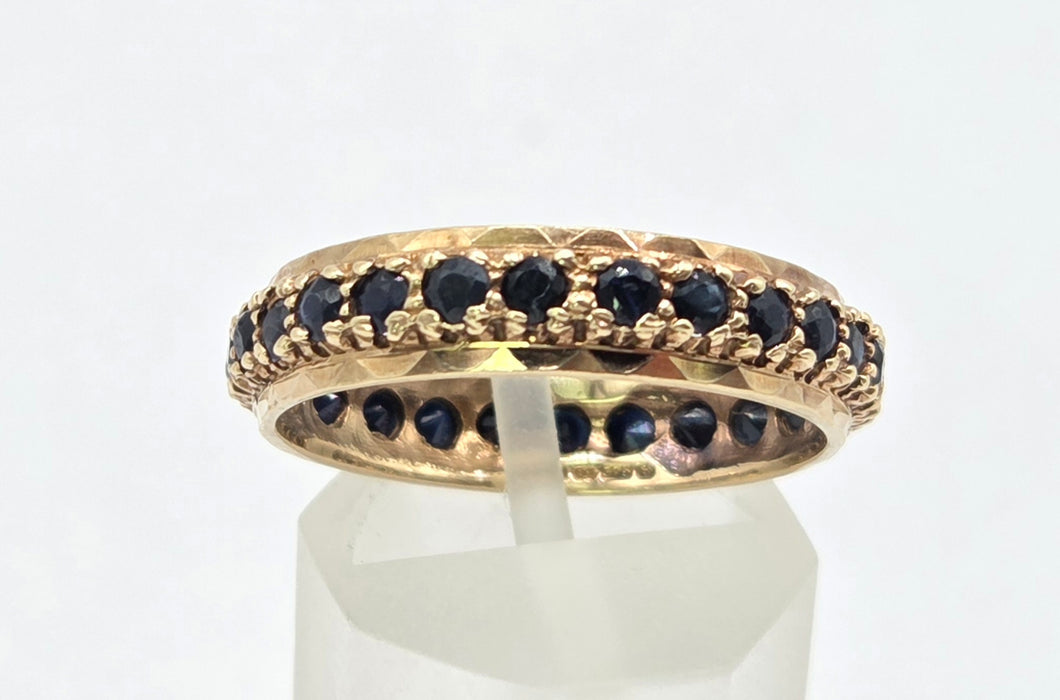 3264 Vintage: 9ct Yellow Gold Sapphire Full Eternity Ring
