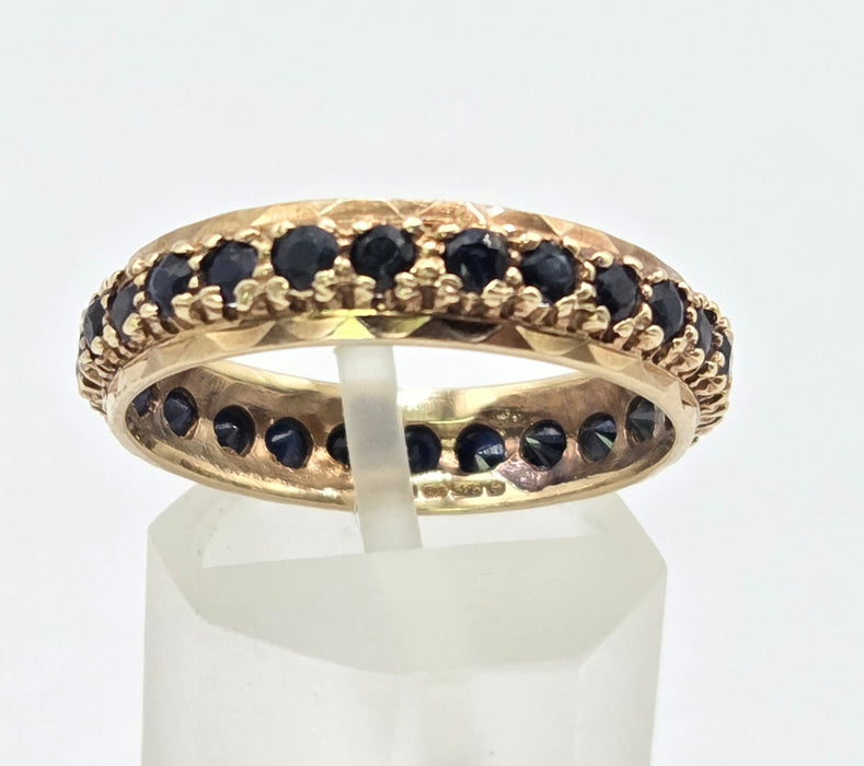 3264 Vintage: 9ct Yellow Gold Sapphire Full Eternity Ring