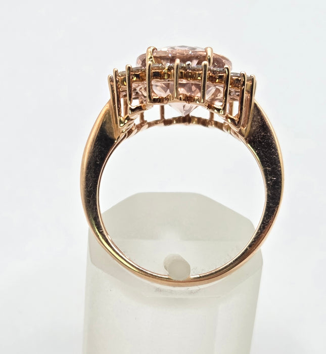 3266 Vintage: 9ct Rose Gold Morganite & Diamond Halo Cluster Ring