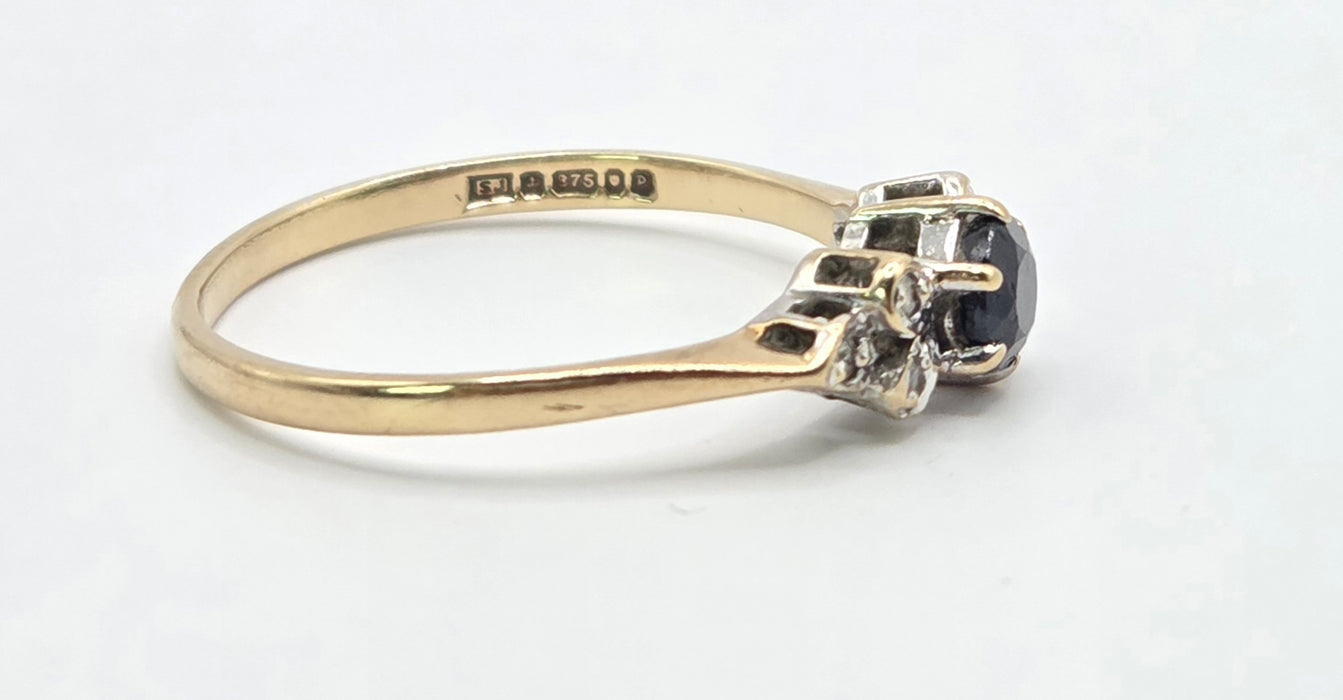 3268 Vintage: 9ct Yellow Gold Sapphire & Diamond Cluster Ring — From 1958