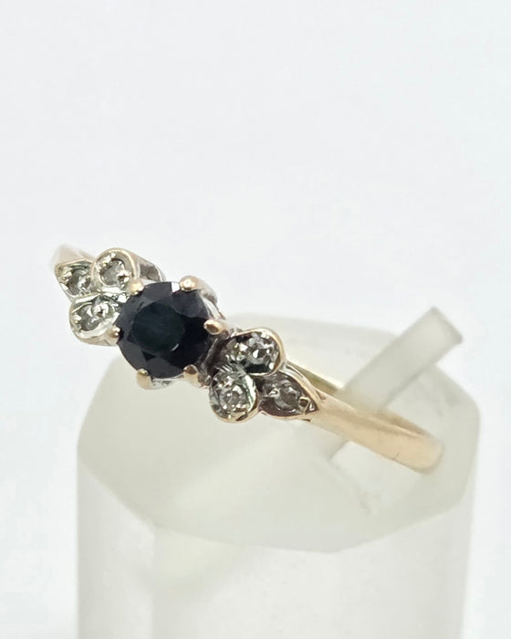 3268 Vintage: 9ct Yellow Gold Sapphire & Diamond Cluster Ring — From 1958