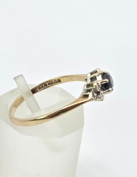 3268 Vintage: 9ct Yellow Gold Sapphire & Diamond Cluster Ring — From 1958
