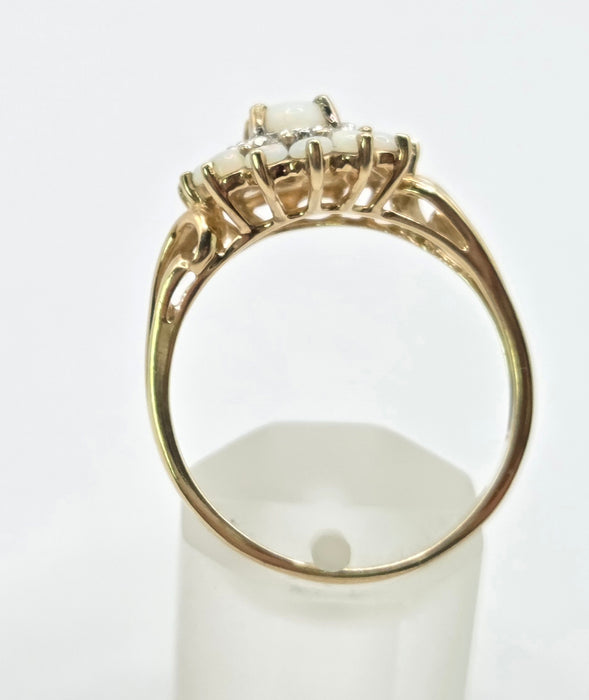 3269 Vintage: 9ct Yellow Gold Opal & Diamond Double Cluster Ring