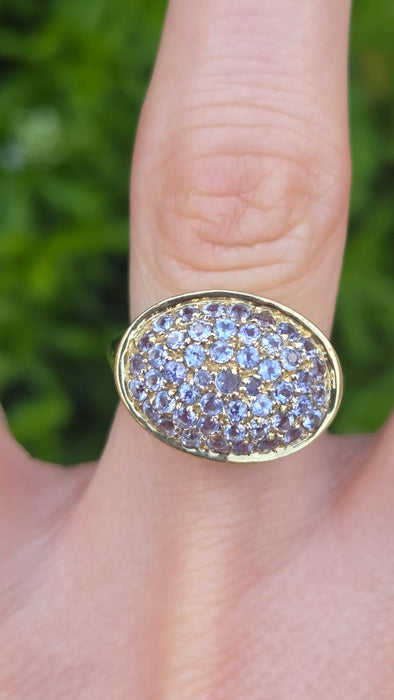 6553 Vintage: 9ct Yellow Gold Tanzanite Pavé Cocktail Ring