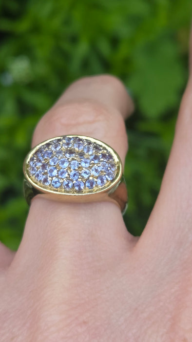 6553 Vintage: 9ct Yellow Gold Tanzanite Pavé Cocktail Ring
