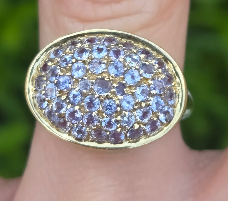 6553 Vintage: 9ct Yellow Gold Tanzanite Pavé Cocktail Ring