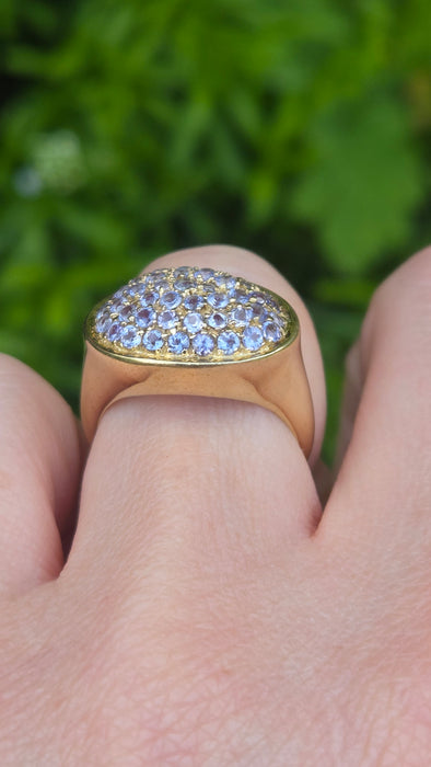 6553 Vintage: 9ct Yellow Gold Tanzanite Pavé Cocktail Ring