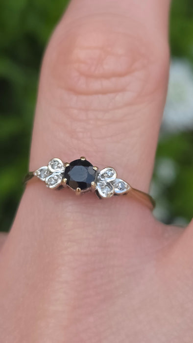 3268 Vintage: 9ct Yellow Gold Sapphire & Diamond Cluster Ring — From 1958
