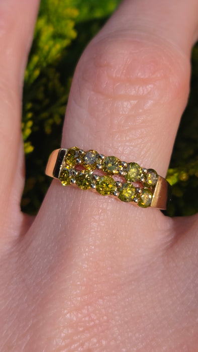 3249 Vintage: 9ct Yellow Gold Cognac Diamond Tiered Cluster Ring