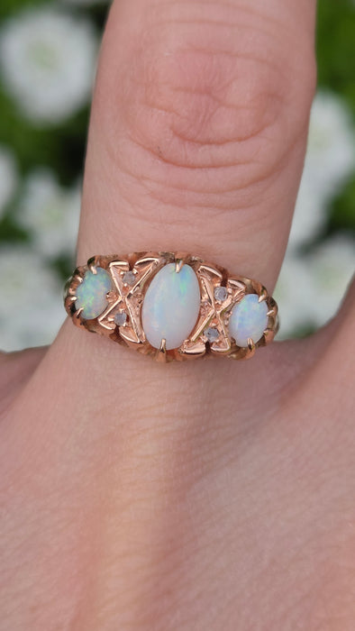 1756 Antique: 9ct Rose Gold Opal & Diamond Five-Stone Ring — From 1912