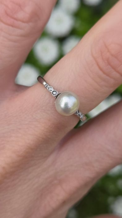 3129 Victorian: Exquisite Platinum Pearl & Diamond Ring