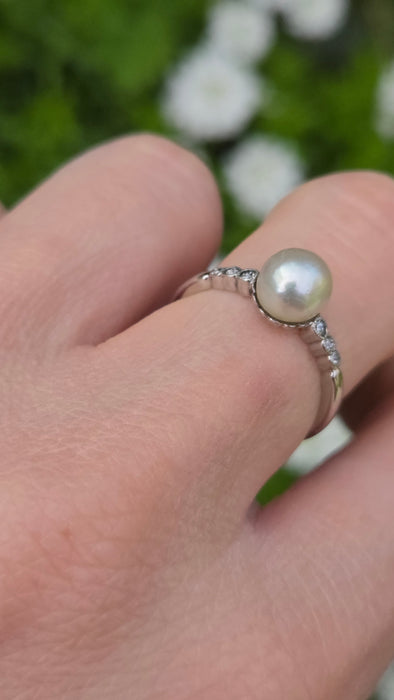 3129 Victorian: Exquisite Platinum Pearl & Diamond Ring