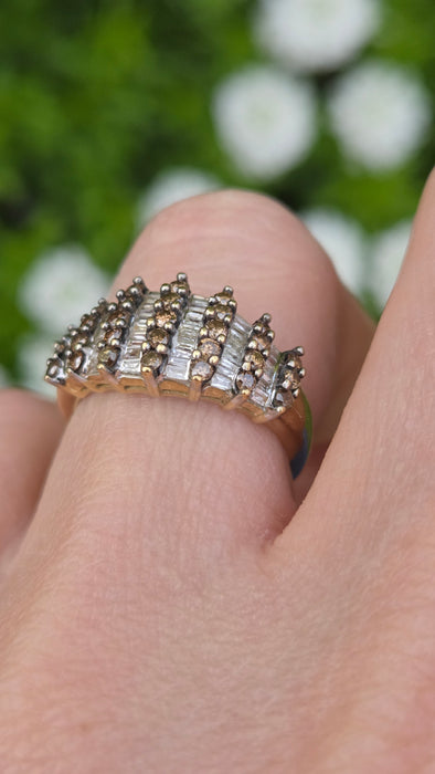 1503 Vintage: 9ct Yellow Gold Champagne & White Diamond Ring