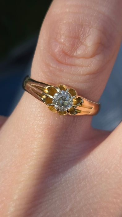 3123 Antique: Victorian/Edwardian 18ct Gold 0.45ct Brilliant Cut Diamond Solitaire Gypsy Ring