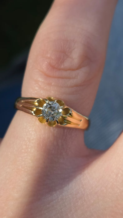 3123 Antique: Victorian/Edwardian 18ct Gold 0.45ct Brilliant Cut Diamond Solitaire Gypsy Ring