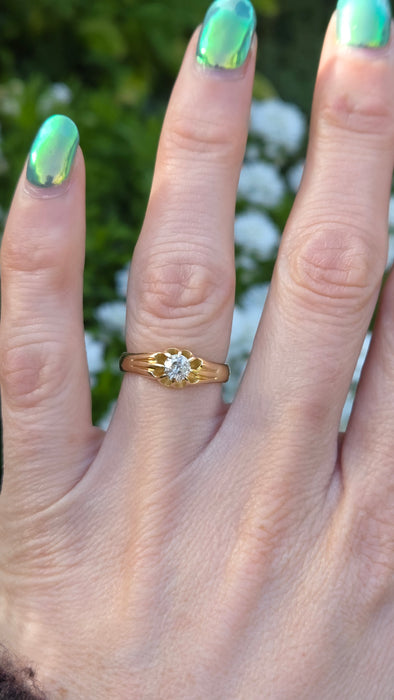 3123 Antique: Victorian/Edwardian 18ct Gold 0.45ct Brilliant Cut Diamond Solitaire Gypsy Ring
