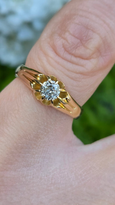 3123 Antique: Victorian/Edwardian 18ct Gold 0.45ct Brilliant Cut Diamond Solitaire Gypsy Ring