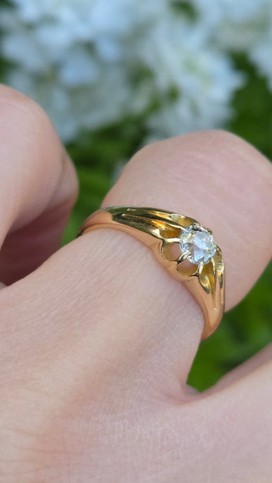 3123 Antique: Victorian/Edwardian 18ct Gold 0.45ct Brilliant Cut Diamond Solitaire Gypsy Ring