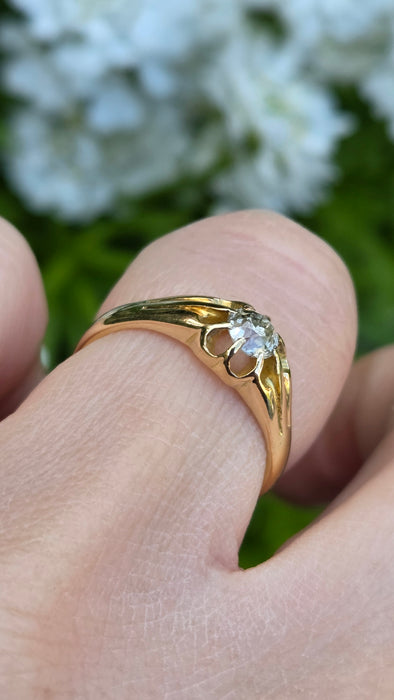 3123 Antique: Victorian/Edwardian 18ct Gold 0.45ct Brilliant Cut Diamond Solitaire Gypsy Ring