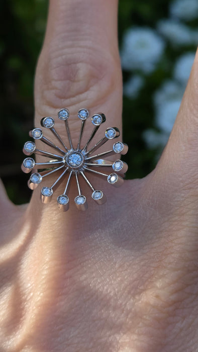 2201 Vintage: 18ct White Gold Diamond Sunray Cluster Ring