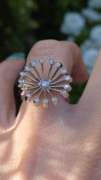 2201 Vintage: 18ct White Gold Diamond Sunray Cluster Ring