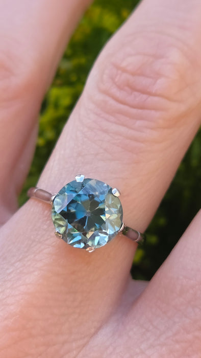 3037 Vintage: Platinum & 18ct White Gold Blue Zircon Solitaire Ring