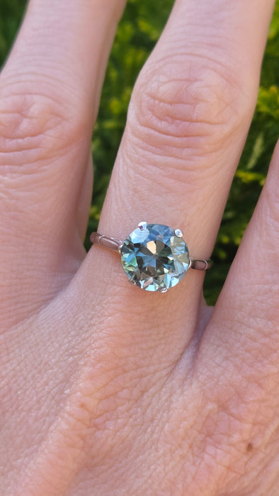 3037 Vintage: Platinum & 18ct White Gold Blue Zircon Solitaire Ring