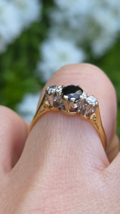 6530 Vintage: 18ct Yellow Gold Sapphire & Diamond Three Stone Ring — From 1966