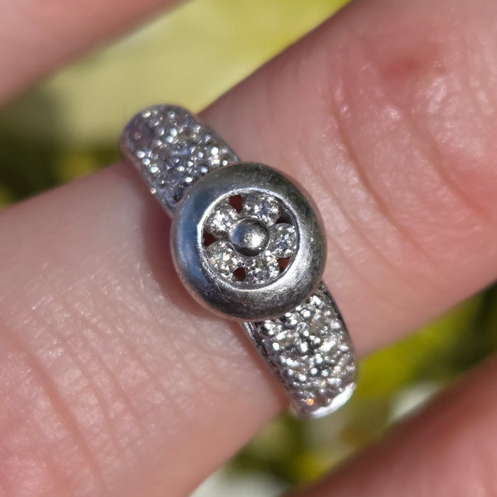 6552 Vintage: 14ct White Gold Diamond Pavé Dome Ring