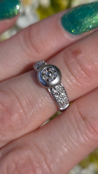 6552 Vintage: 14ct White Gold Diamond Pavé Dome Ring