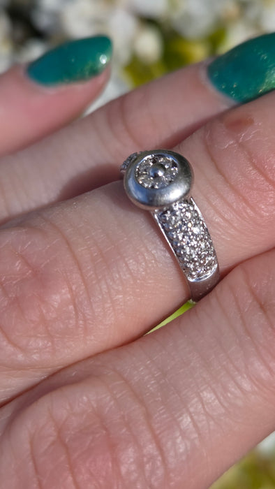 6552 Vintage: 14ct White Gold Diamond Pavé Dome Ring
