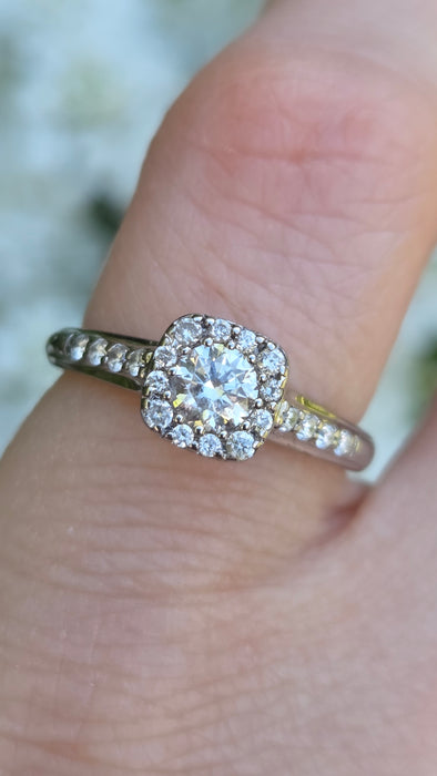 3176 Vintage: 18ct White Gold 0.55ct Natural Diamond Cushion Halo Ring — From 2011