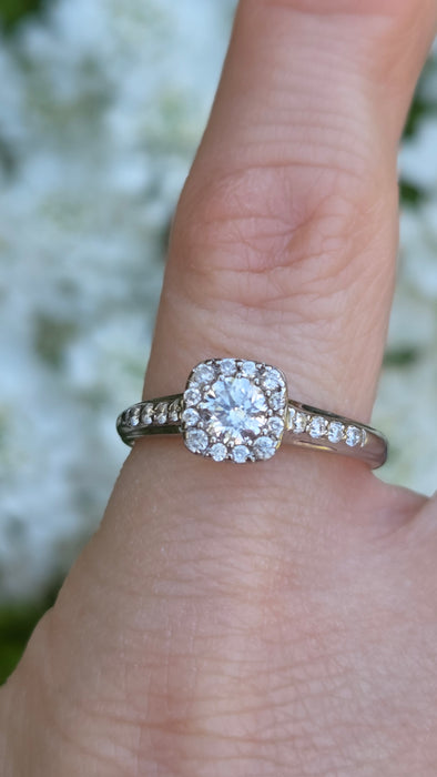 3176 Vintage: 18ct White Gold 0.55ct Natural Diamond Cushion Halo Ring — From 2011