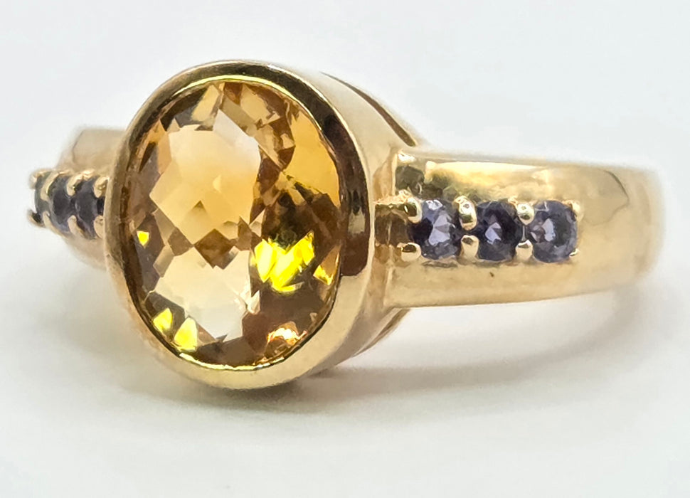 Vintage: 9ct Yellow Gold Citrine & Iolite Ring