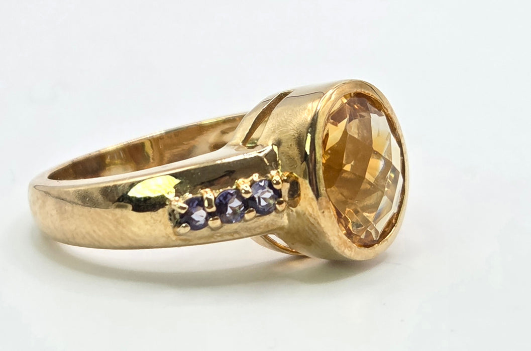 Vintage: 9ct Yellow Gold Citrine & Iolite Ring