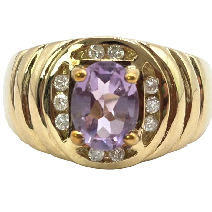 Vintage: 9ct Gold Amethyst & Diamond Ring