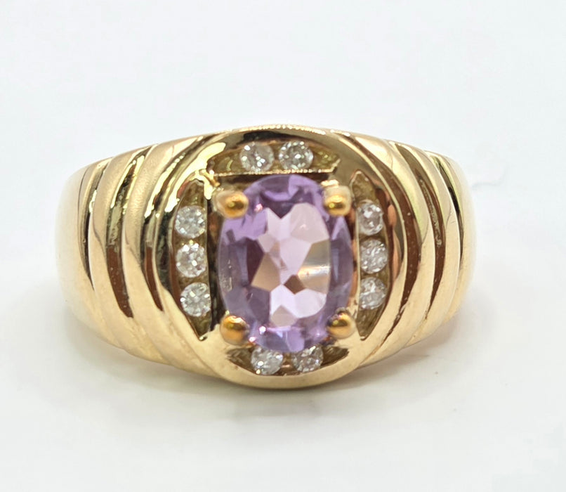 Vintage: 9ct Gold Amethyst & Diamond Ring