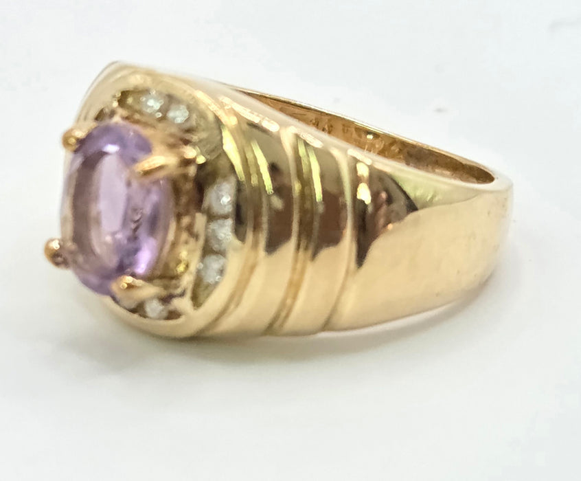 Vintage: 9ct Gold Amethyst & Diamond Ring