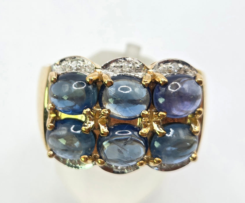 Vintage: 9ct Yellow Gold Sapphire & Diamond Ring — 3.54ct