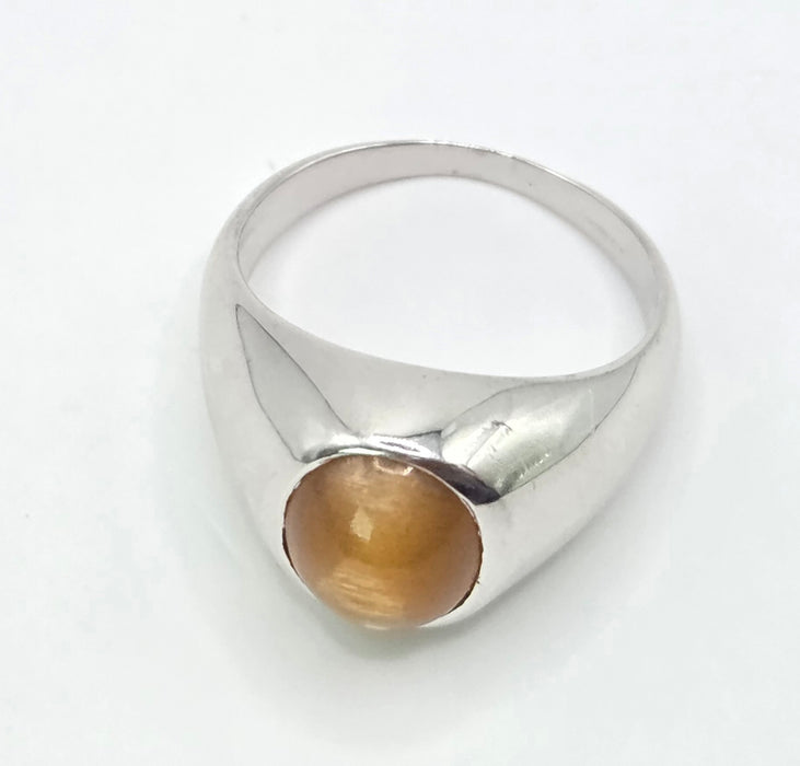 Vintage: 9ct White Gold Sunstone Cat's Eye Signet Ring