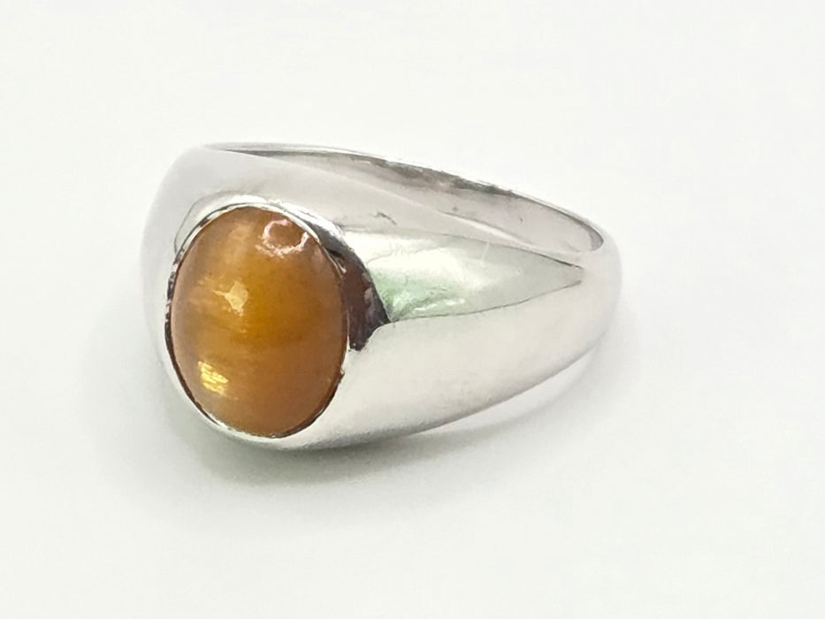 Vintage: 9ct White Gold Sunstone Cat's Eye Signet Ring