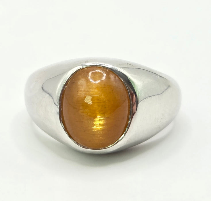 Vintage: 9ct White Gold Sunstone Cat's Eye Signet Ring