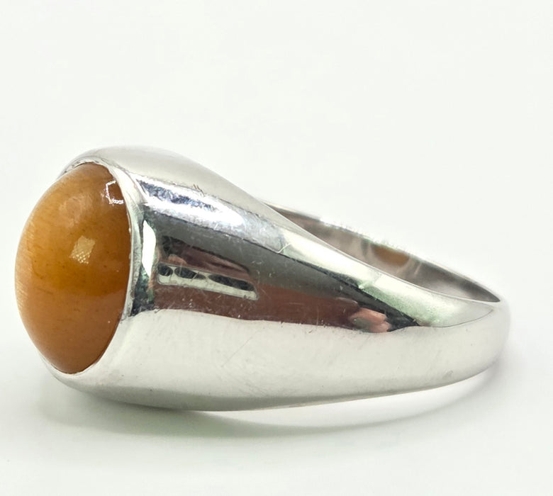 Vintage: 9ct White Gold Sunstone Cat's Eye Signet Ring