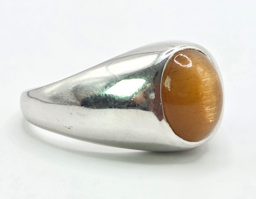 Vintage: 9ct White Gold Sunstone Cat's Eye Signet Ring