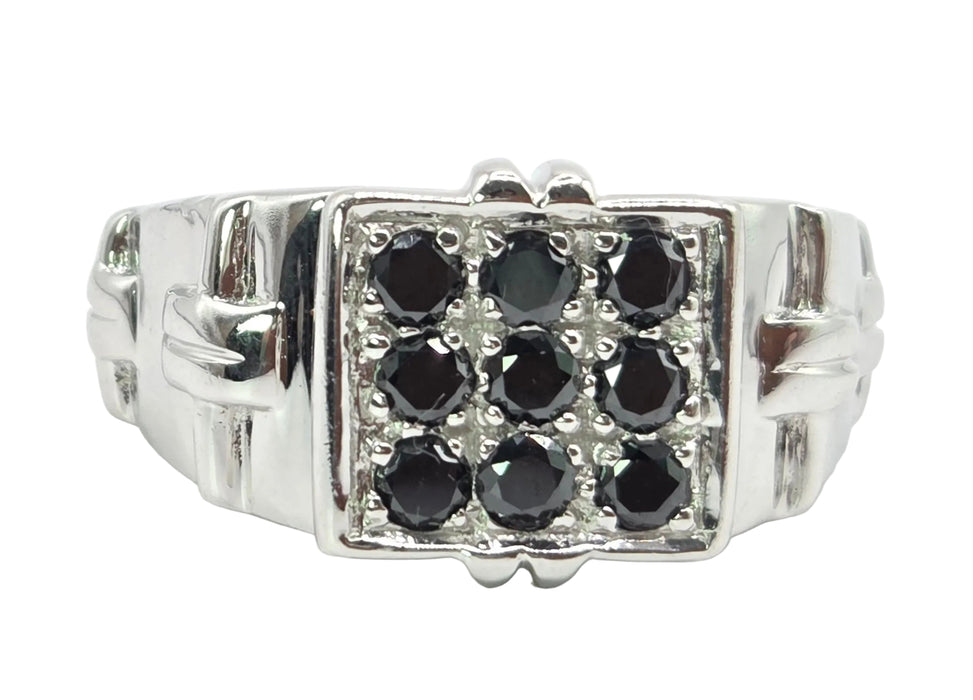 Vintage: 9ct White Gold Black Diamond Geometric Ring