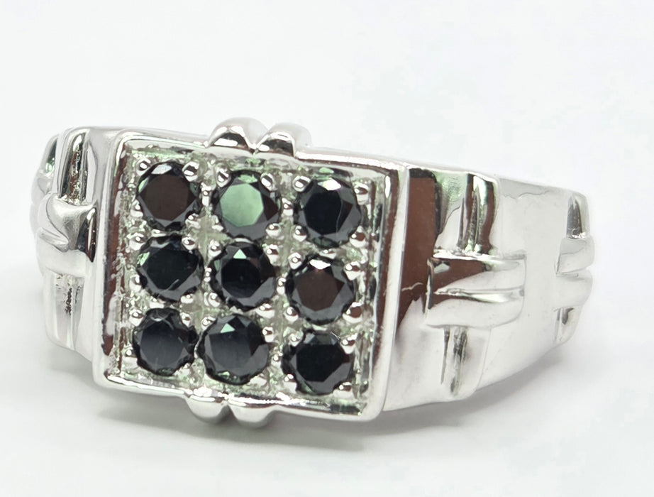 Vintage: 9ct White Gold Black Diamond Geometric Ring
