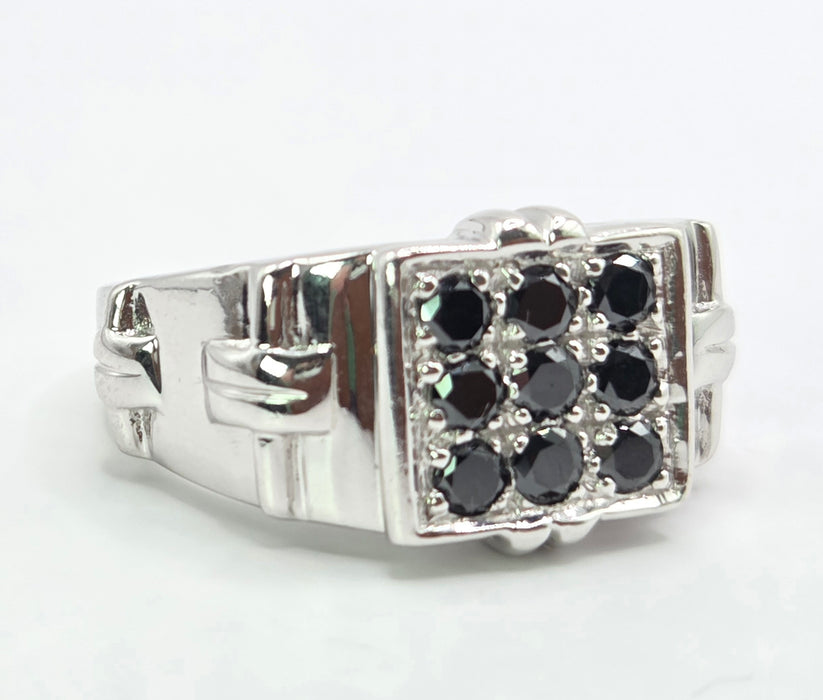 Vintage: 9ct White Gold Black Diamond Geometric Ring