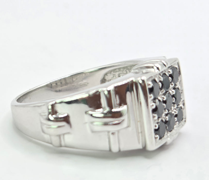 Vintage: 9ct White Gold Black Diamond Geometric Ring